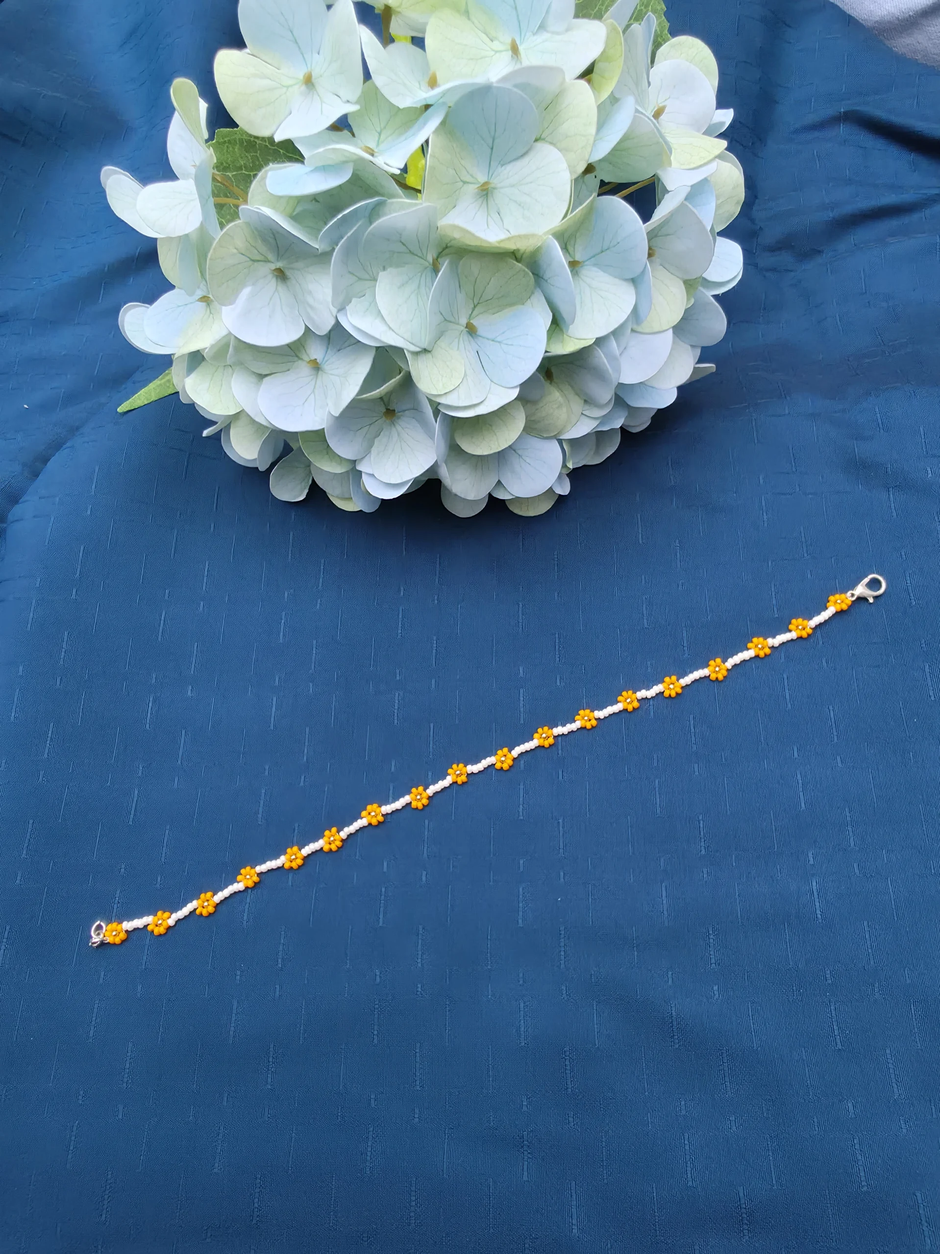Yellow & White Floral Beaded Anklet