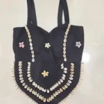 Black Embellished Shell-Trim Tie-Up Blouse