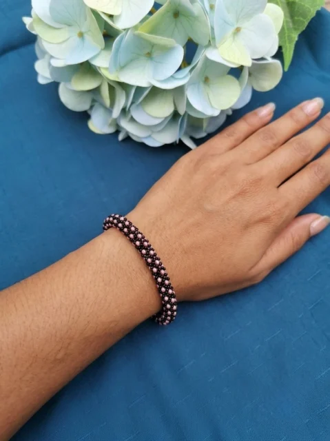 Pink & Black Handwoven Beaded Bracelet