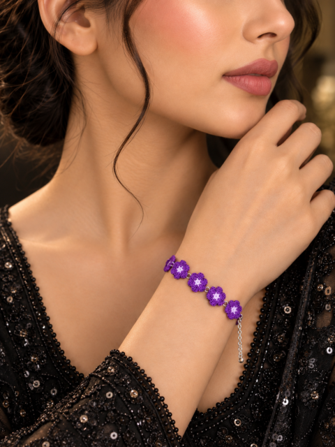 Purple Handmade Floral Thread Bracelet