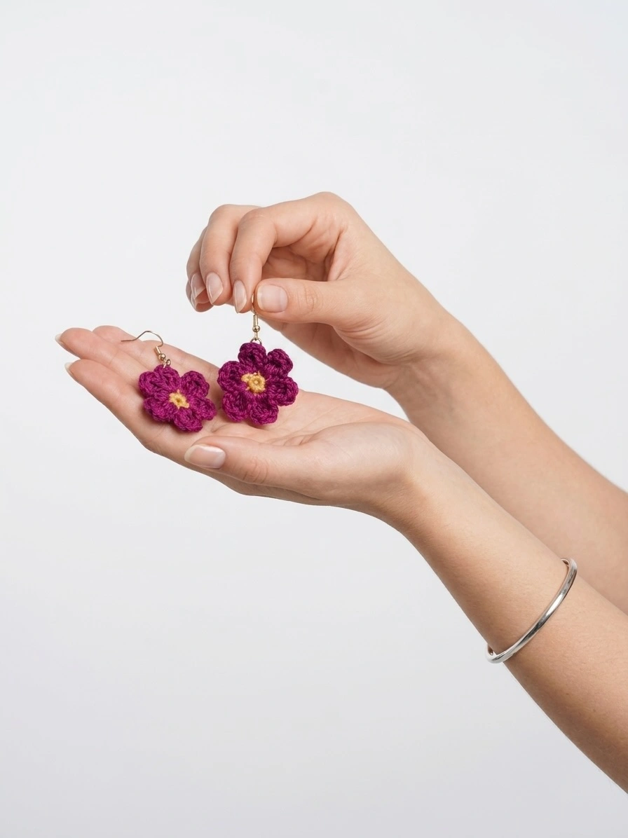 Purple Crochet Flower Earrings