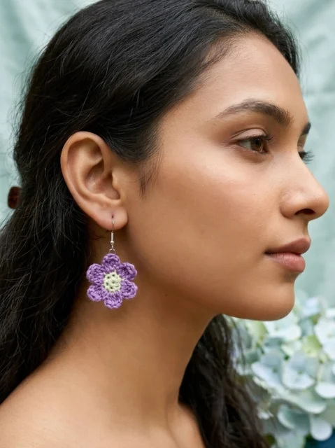 Purple Crochet Flower Earrings