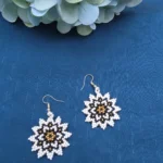 White & Gold Beaded Floral Drop Earrings