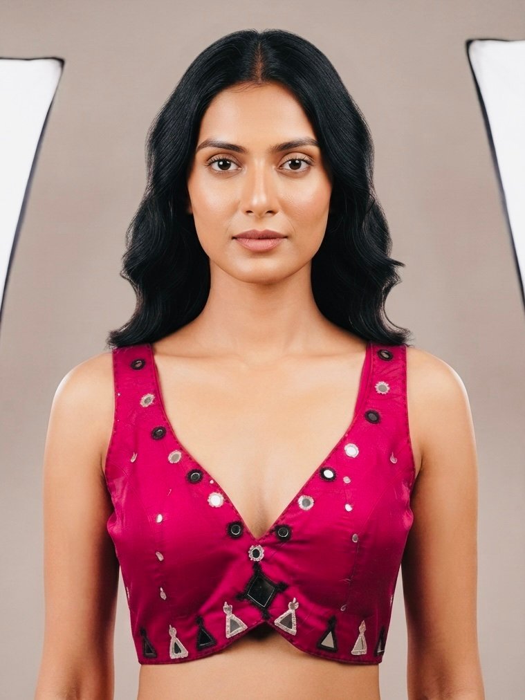 Magenta Mirror Work Blouse