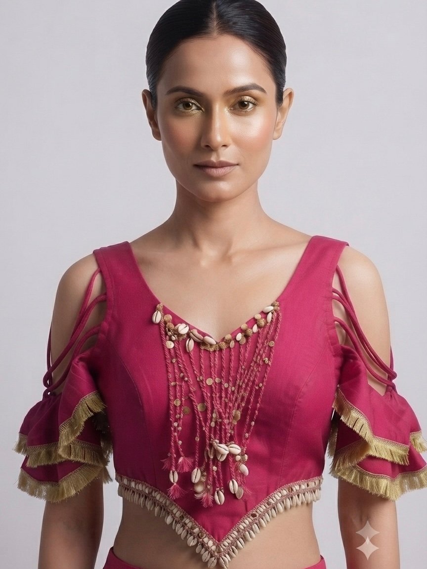 Magenta Pink Embellished Tie-Up Blouse