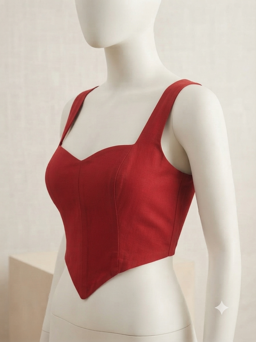 Red Structured Lace-Up Blouse