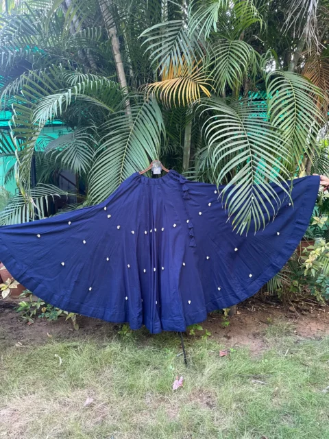 Stunning Navy Blue Mal Cotton Flared Lehenga for Navratri