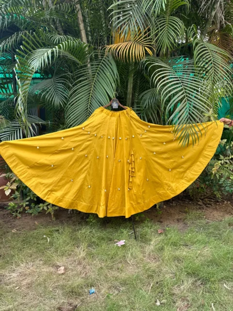 Stunning Master Yellow Mal Cotton Flared Lehenga for Navratri
