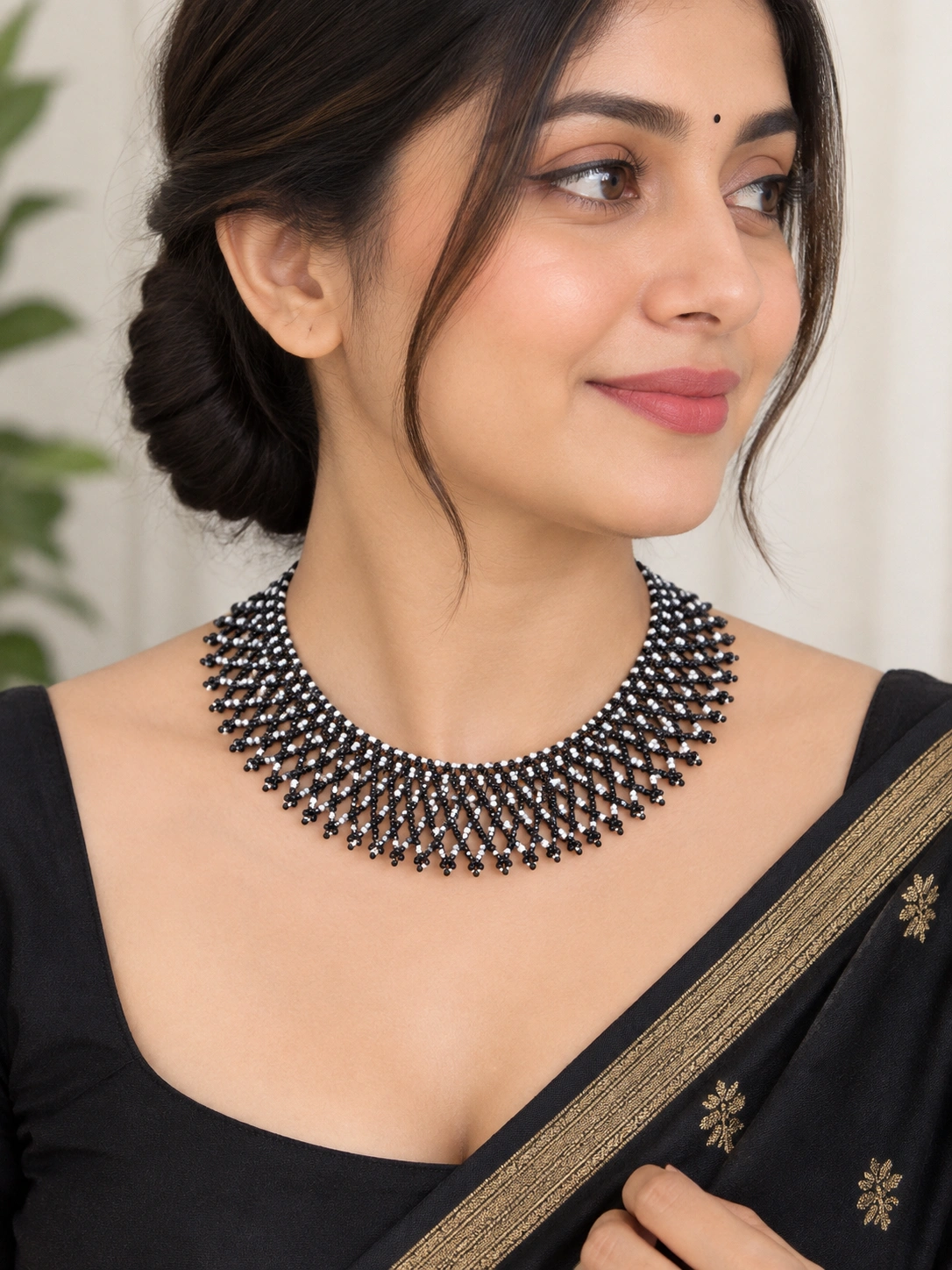 Black & White Beaded Statement Necklace