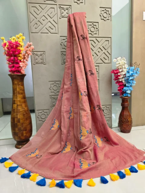 Mul Cotton Saree with Doll Embroidery Detailing