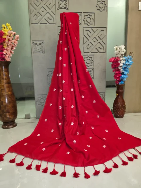 Soft Khadi Cotton Saree with Intricate Floral Embroidery