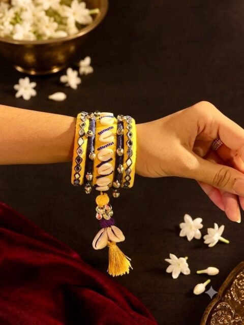 Purple & Mustard Mirror Work Bangle Set