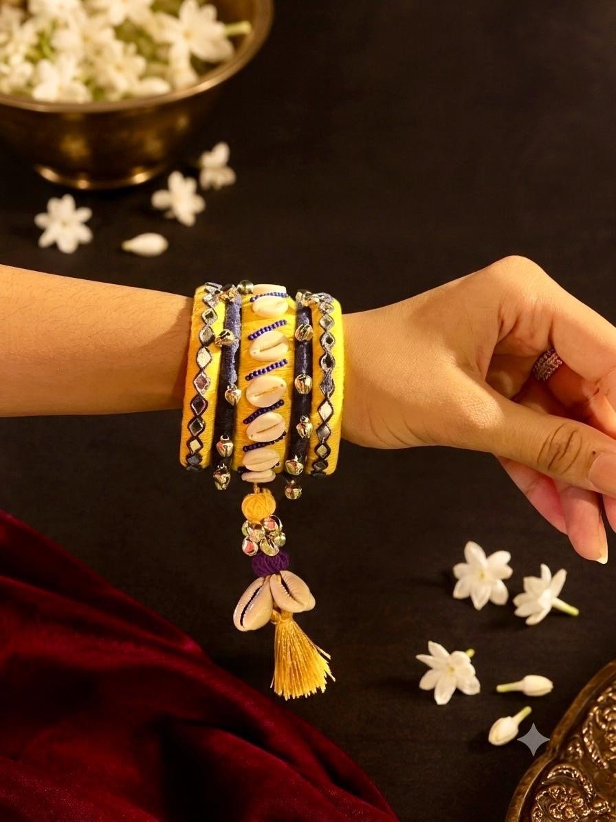 Purple & Mustard Mirror Work Bangle Set