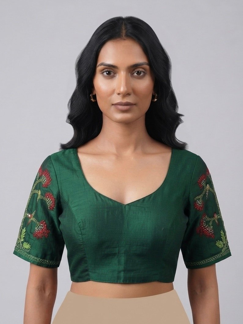 Emerald Green Floral Embroidered Blouse