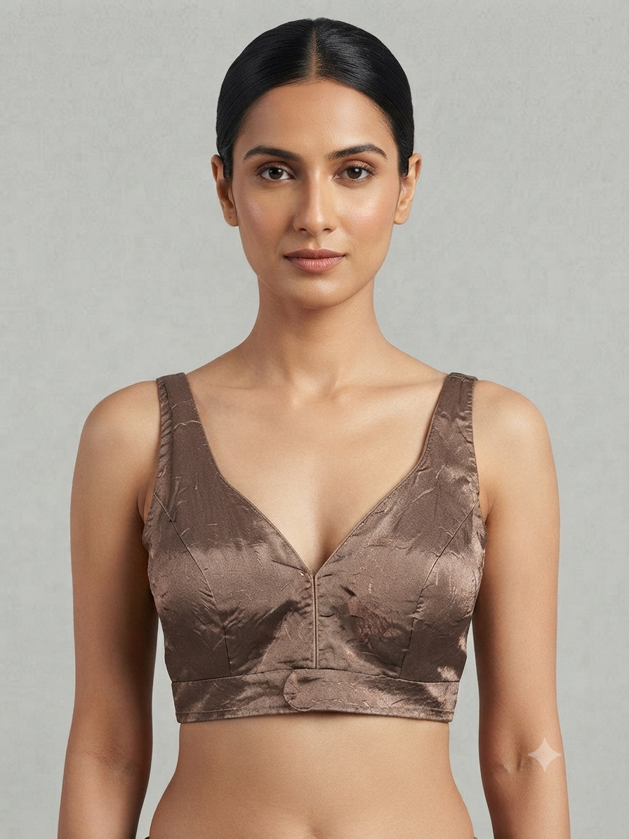 Metallic Brown Structured Tie-Up Blouse