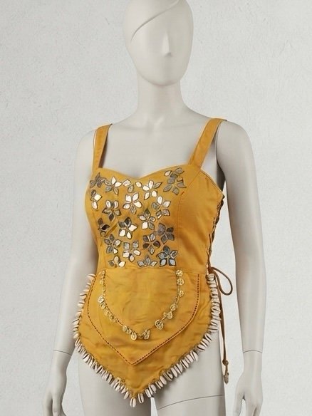 Yellow Mirror & Shell Embellished Corset Blouse