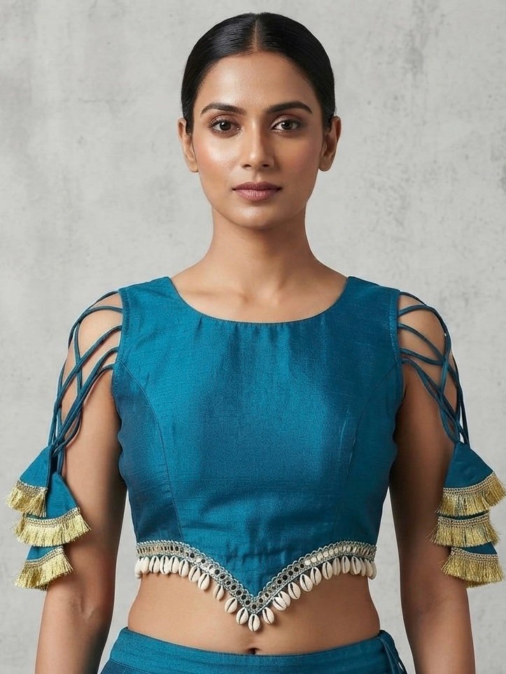 Turquoise Embellished Tie-Up Blouse '