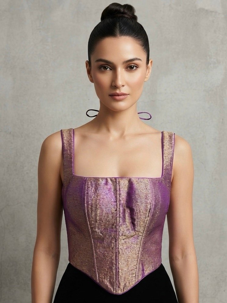 Purple & Gold Corset-Style Blouse