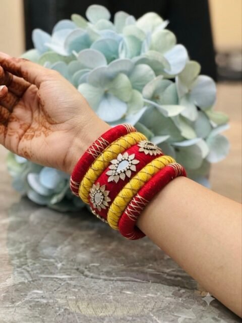 Red & Yellow Traditional Embellished Bangle Set