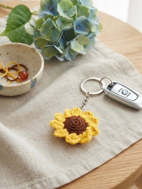 Handmade Yellow Sunflower Crochet Keychain