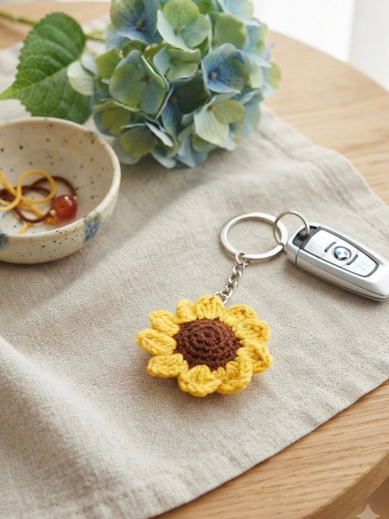 Handmade Crochet Daisy Flower Keychain