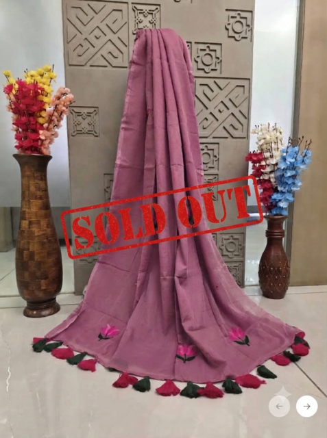 Dusty Pink Floral Saree with Rose Tassel Border