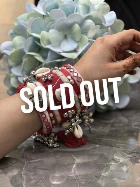 Red & White Shell Embellished Bangle Set